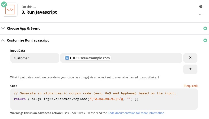 Code by Zapier Example