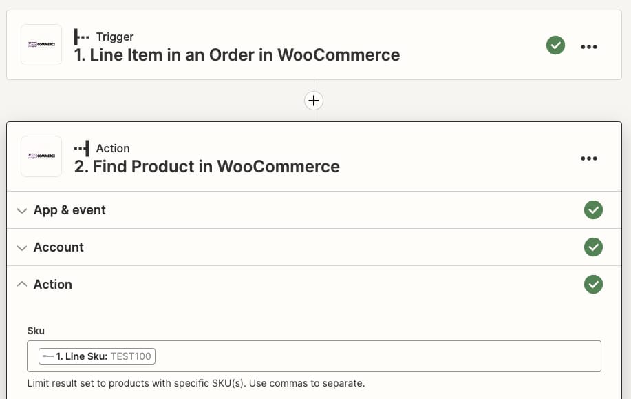 Line Item in an Order --> Find Product Zap Configuration